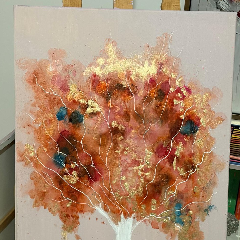 Coral Song, coral and gold tree